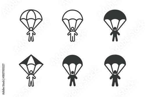 Parachute Logo Variations. Parachute. Icon set. Set Logo of Parachute: Parachute pack ready for jump. harmonious logo variations of the same emblematic