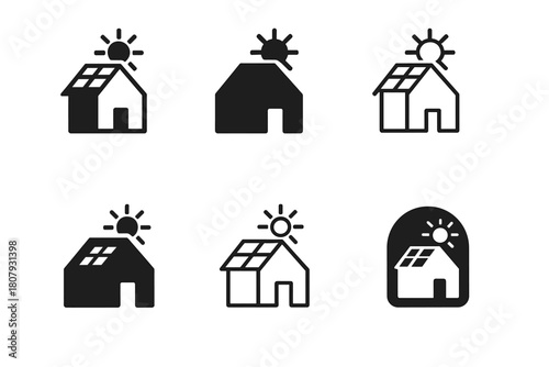 Solar Relief Architecture Icons. Architecture for disaster preparedness and recovery. Icon set. Set Logo of architecture for disaster preparedness
