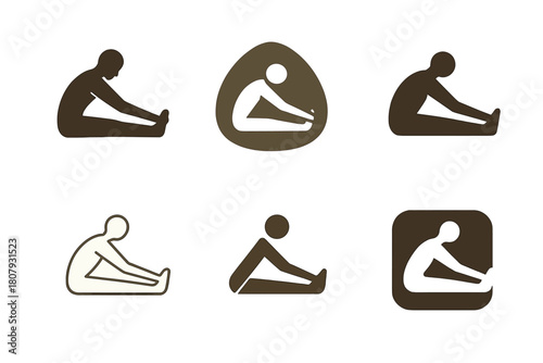 Exercise Benefits Logo Set. The benefits of physical exercise. Icon set. Set Logo of The benefits of physical exercise: Yoga pose. harmonious logo variations