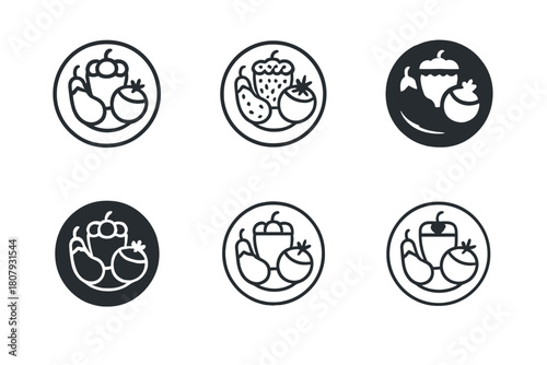 Stuffed Vegetables Icons. Stuffed vegetables. Icon set. Set Logo of Stuffed vegetables: Stuffed zucchini. harmonious logo variations of the same emblematic