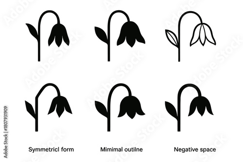 Crushed Spirit Icons. Crushed spirit. Icon set. Set Logo of crushed spirit: wilted flower symbolizing loss of hope. harmonious logo variations of the same