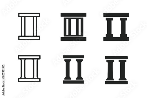 Slim Column Logos. Slim columns. Icon set. Set Logo of slim columns: twin vertical bars. harmonious logo variations of the same emblematic concept, each with