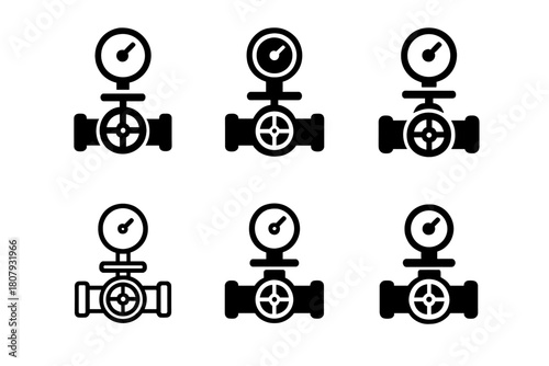 Diverse Pipeline Logos. pipeline. Icon set. Set Logo of pipeline: valve and pressure indicator. harmonious logo variations of the same emblematic concept, each