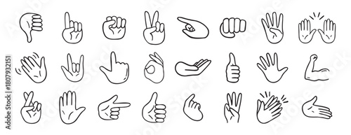 hand gesticulations doodle hand drawn icon. Outline drawing hand gesticulations line clipart symbol