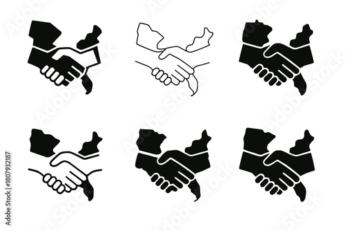 Migrant Rights Icons. Migrant rights. Icon set. Set Logo of Migrant Rights: abstract figure carrying a suitcase within a circle. harmonious logo variations of