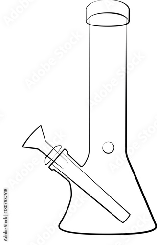 cannabis bong, glass marijuana bong cannabis pipe realistic contour, outline lines drawn