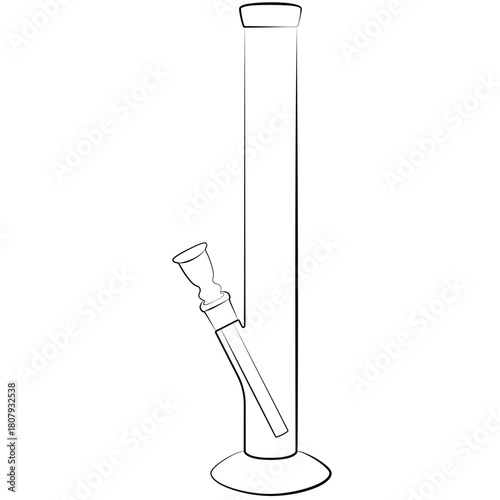 cannabis bong, glass marijuana bong cannabis pipe realistic contour, outline lines drawn