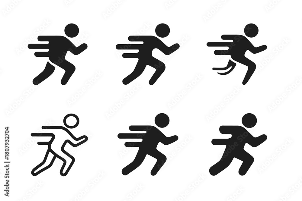 Naklejka premium Dynamic Model Logos. model in motion. Icon set. Set Logo of model in motion: flowing dress in motion. harmonious logo variations of the same emblematic