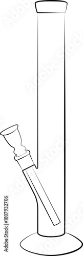cannabis bong, glass marijuana bong cannabis pipe realistic contour, outline lines drawn