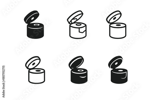 Shampoo Cap Icon Set. Shampoo bottle cap. Icon set. Set Logo of shampoo bottle cap: child-resistant push-down-and-turn cap. harmonious logo variations of the