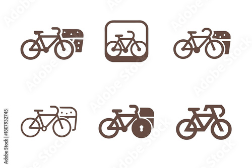 Bicycle Treasure Logos. bicycle treasure hunts. Icon set. Set Logo of bicycle treasure hunts: bike with hidden chest symbol. harmonious logo variations of the