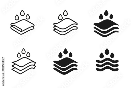 Wet Towel Icons. Wet towel. Icon set. Set Logo of Wet Towel: towel corner wringing out water. harmonious logo variations of the same emblematic concept, each