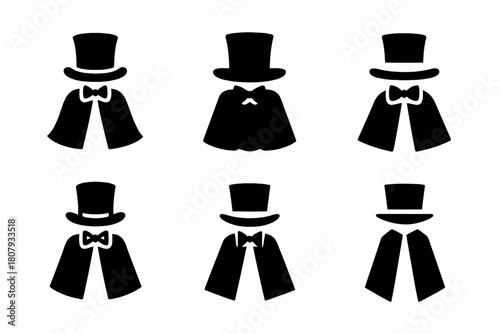 Circus Costume Icons. Circus costumes. Icon set. Set Logo of circus costumes: jester hat and collar. harmonious logo variations of the same emblematic concept,