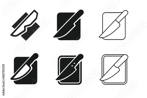 Carving Knife Logos. Carving knife. Icon set. Set Logo of Carving knife: Chef?s carving knife. harmonious logo variations of the same emblematic concept, each