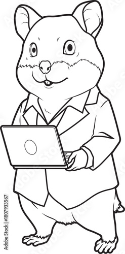Hamster Secretary Laptop Office Animal Vector Graphic Art Illustration