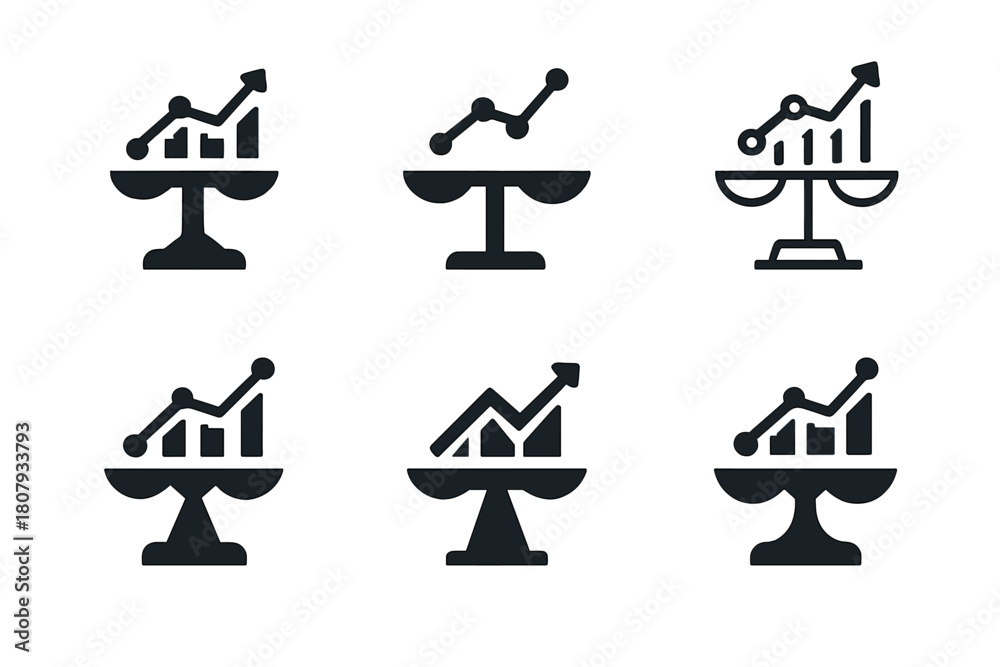 Naklejka premium Financial Balance Icons. balance in financial investments. Icon set. Set Logo of balance in financial investments: circular arrow of financial equilibrium.
