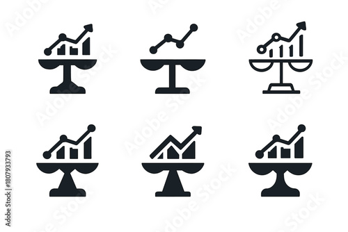 Financial Balance Icons. balance in financial investments. Icon set. Set Logo of balance in financial investments: circular arrow of financial equilibrium.