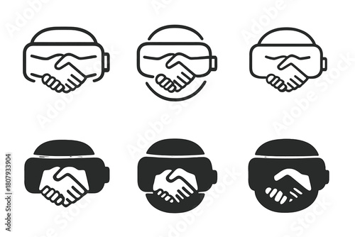 Virtual Meeting Icons. Virtual reality meetings. Icon set. Set Logo of Virtual reality meetings: Digital handshake. harmonious logo variations of the same