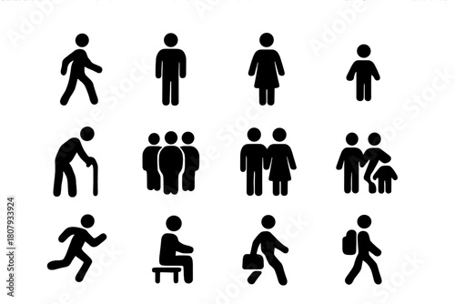 Everyday People Icons. Everyday People. Solid icon set of Everyday People: person walking, man, woman, child, elderly person, group of people, couple, family,