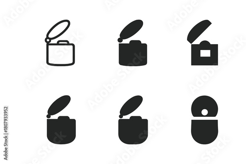 Shampoo Cap Icon Set. Shampoo bottle cap. Icon set. Set Logo of shampoo bottle cap: child-resistant push-down-and-turn cap. harmonious logo variations of the