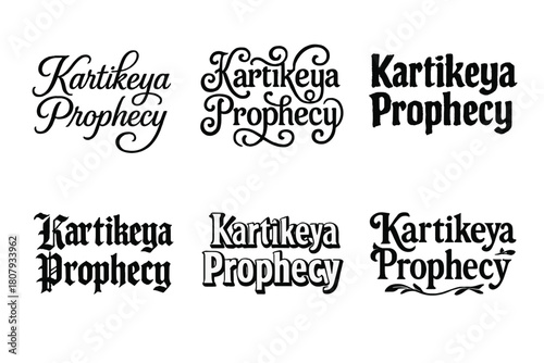 Harmonious Lettering Artistry. Karitkeya Prophecy. Set lettering. harmonious lettering variations of the same emblematic concept, each with different artistic