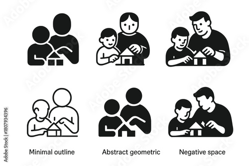 Father-Son Activity Logos. Father and son activity. Icon set. Set Logo of father and son activity: cooking together. harmonious logo variations of the same