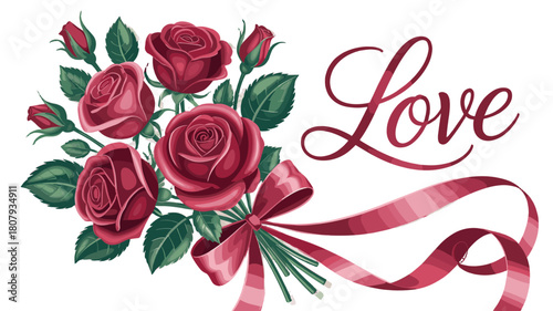 Romantic floral illustration with the word Love.