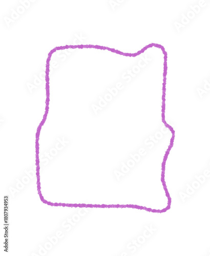 Organic wavy crayon frame with hand drawn outline creates a unique text box and border in rectangular contour. Template for background or memo with artistic freehand sketch style.