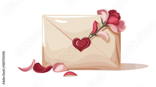 A romantic envelope sealed with love, adorned with a delicate rose.