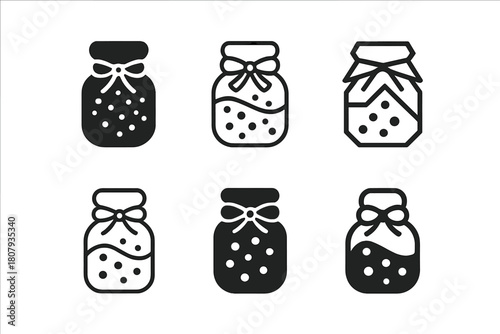 Bath Salts Jar Designs. bath salts jar. Icon set. Set Logo of bath salts jar: decorative spa bottle with bow. harmonious logo variations of the same emblematic