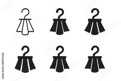 Curtain Hook Logo Variations. Curtain hook. Icon set. Set Logo of curtain hook: simple metal hook holding fabric folds. harmonious logo variations of the same