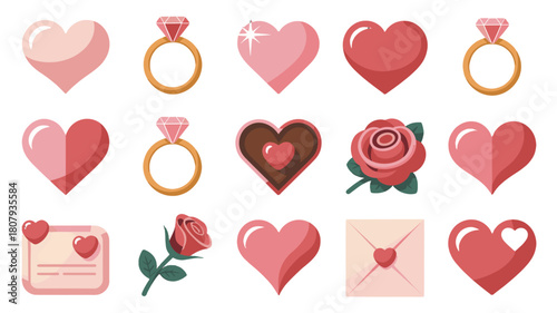 Assortment of lovely heart and ring images for Valentine's Day.
