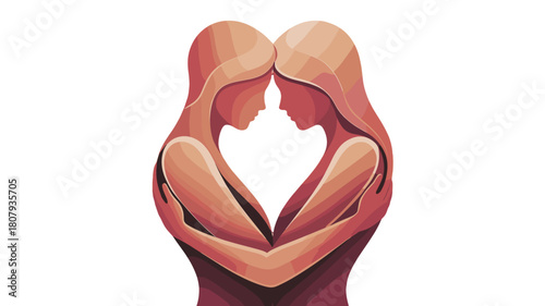 Two individuals embracing each other, forming a heart shape.