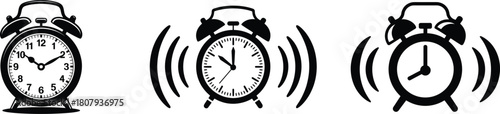 Three alarm clocks ringing isolated on vector.
