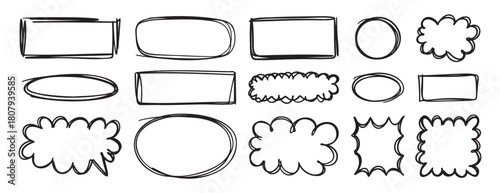 hand drawn black line frames for text box or photo. Scribble lines empty frame elements doodle stroke