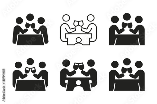 Family Meal Icons. Sharing a family meal. Icon set. Set Logo of sharing a family meal: plate with heart-shaped food. harmonious logo variations of the same