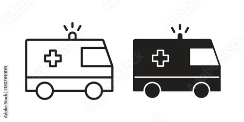 Ambulance icon flat simple icon. Liner version - stock vector.