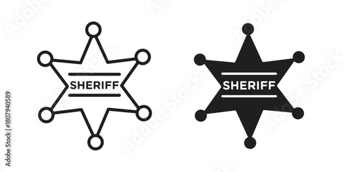 Badge Sheriff icon flat simple icon. Liner version - stock vector.