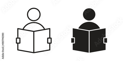 Book open reader icon flat simple icon. Liner version - stock vector.