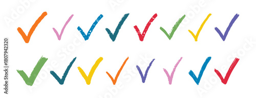 check mark pastel textured doodle hand drawn checkmarks element colorful doodle hand drawn icon set. Check mark line clipart symbol bright colors.