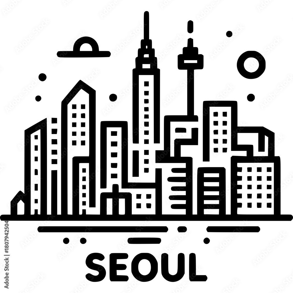 Obraz premium Seoul Skyline Vector Icon
