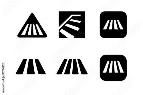 Urban Street Logos. Urban streets. Icon set. Set Logo of Urban streets: Crosswalk. harmonious logo variations of the same emblematic concept, each with
