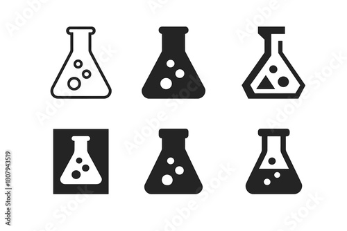 Chemical Logo Variations. Substances. Icon set. Set Logo of Substances: Chemical bottle. harmonious logo variations of the same emblematic concept, each with