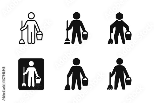 Cleaner Logo Variations. Cleaner. Icon set. Set Logo of cleaner: vacuum cleaner silhouette. harmonious logo variations of the same emblematic concept, each