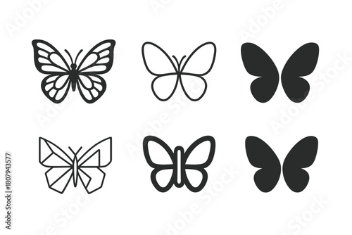 Winged Creatures Emblems. Winged creatures. Icon set. Set Logo of Winged creatures: Butterfly. harmonious logo variations of the same emblematic concept, each