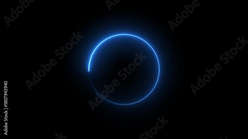 Abstract neon circle animation rotating and glowing against a dark background with futuristic digital.Cyan circle glow border concept on the transparent background. alpha channel, seamless loop, 4K