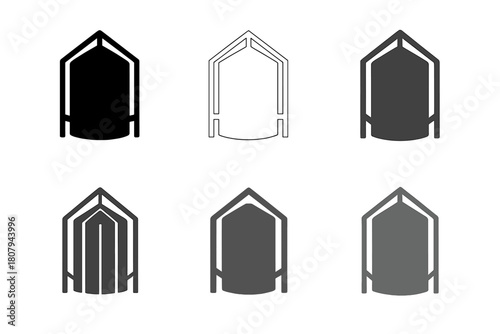 Modern Silo Logos. Grain silo. Icon set. Set Logo of grain silo: modern steel silo. harmonious logo variations of the same emblematic concept, each with