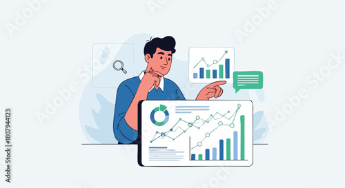 Businessman Analyzing Financial Growth Charts and Market Research Data for Strategic Business Planning