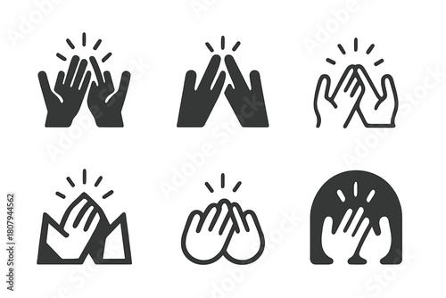 Group Cheers Icons. Group cheers. Icon set. Set Logo of group cheers: raised hands celebration. harmonious logo variations of the same emblematic concept, each