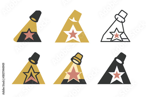 Hollywood Boulevard Logos. Hollywood Boulevard. Icon set. Set Logo of Hollywood Boulevard: clapboard merged with boulevard map grid. harmonious logo variations